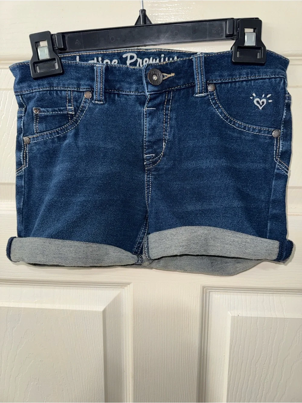 Justice Premium Denim Roll-Cuff Shorts with Heart Accent Size 12R Good Condition